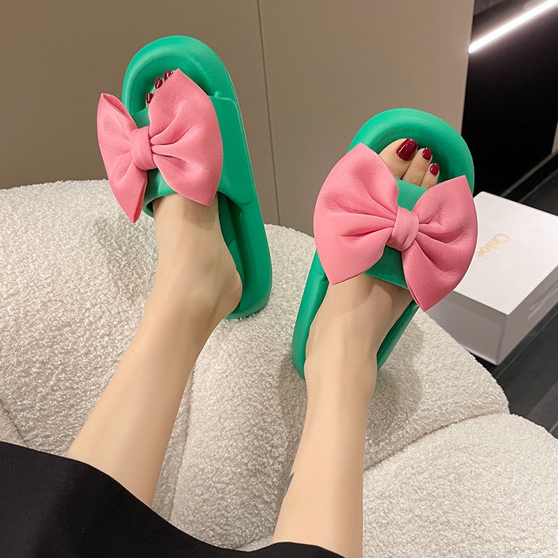 Dép Đi Biển Đế Bằng Chống Trượt Đính Nơ Phong Cách Mới