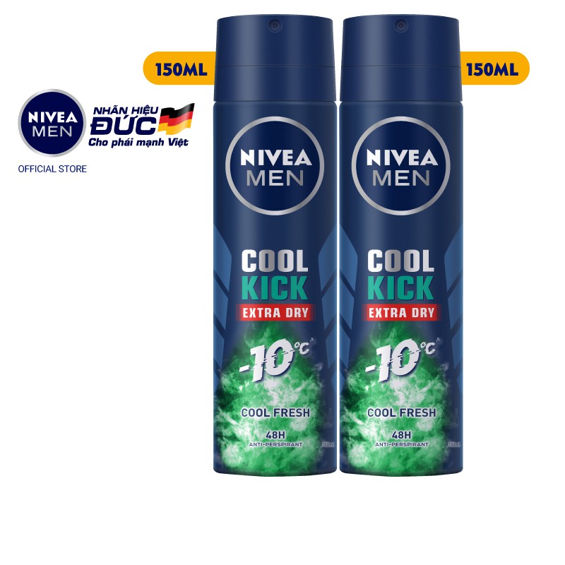 Combo 2 Xịt ngăn mùi NIVEA MEN Cool Kick Mát Lạnh Thơm sảng khoái 150ml/chai 83165