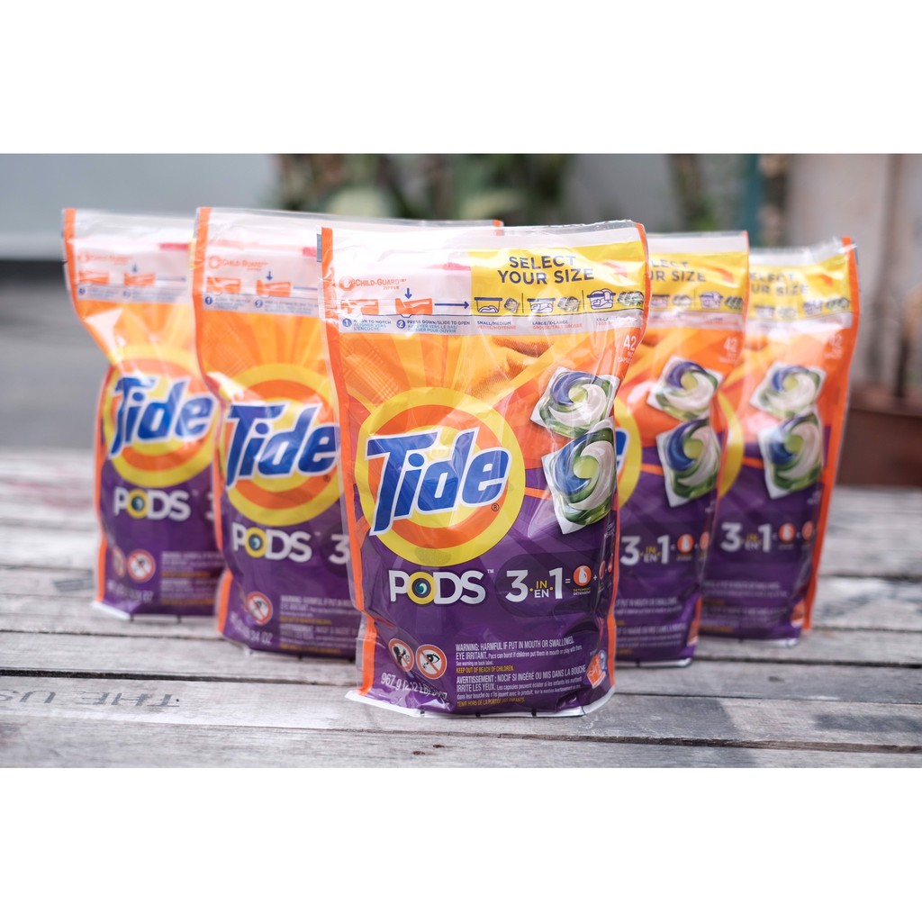Viên giặt Tide Mỹ Pods 3 in 1 4 in 1 dạng thùng dành cho mọi loại máy giặt bỏ thẳng vào máy tự tan trong nước tiện lợi