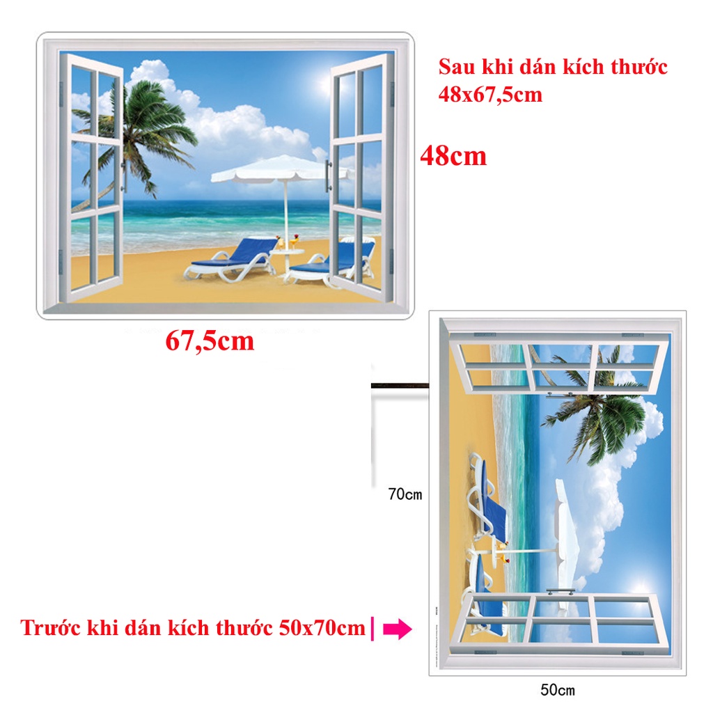 Decan dán tường 3D, decan dán tường hình cửa sổ trang trí phòng khách, phòng ngủ, nhà bếp SK7019A