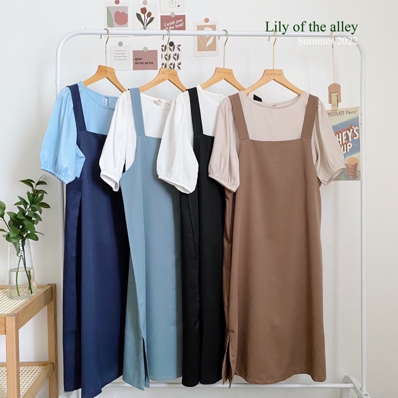 Set áo tơ váy yếm xẻ phong cách Ulzzang Hàn Quốc