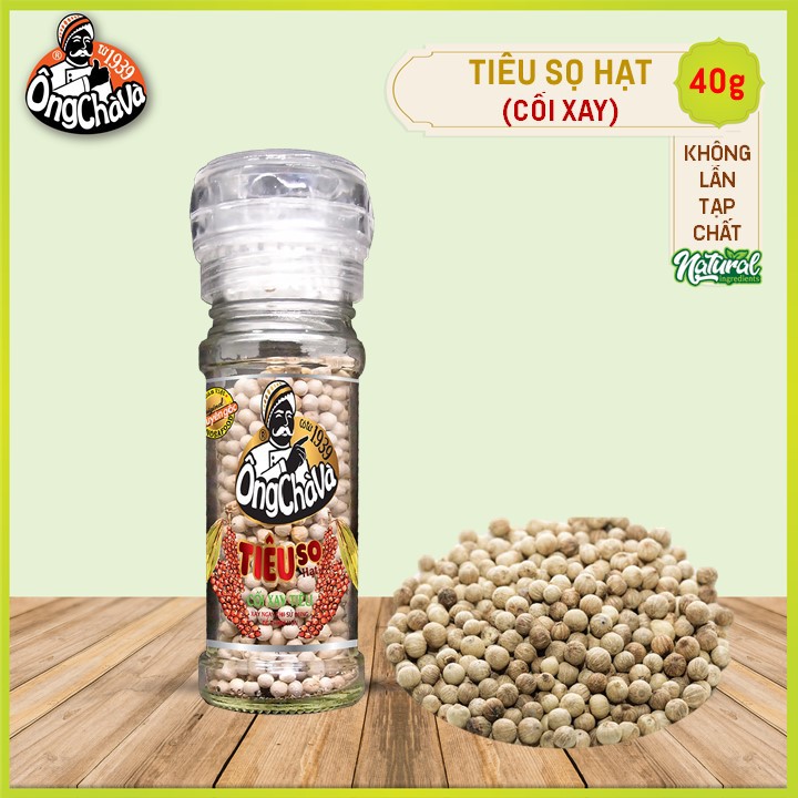 Tiêu sọ hạt Ông Chà Và 40gram (White pepper), cối xay tiện dụng