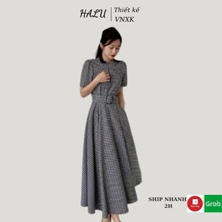 Đầm nữ dáng xoè caro cao cấp Halu đầm dự tiệc