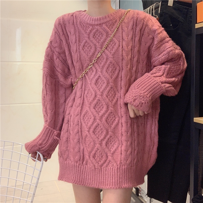Áo sweater tay dài dáng rộng phong cách thời trang Hàn retro