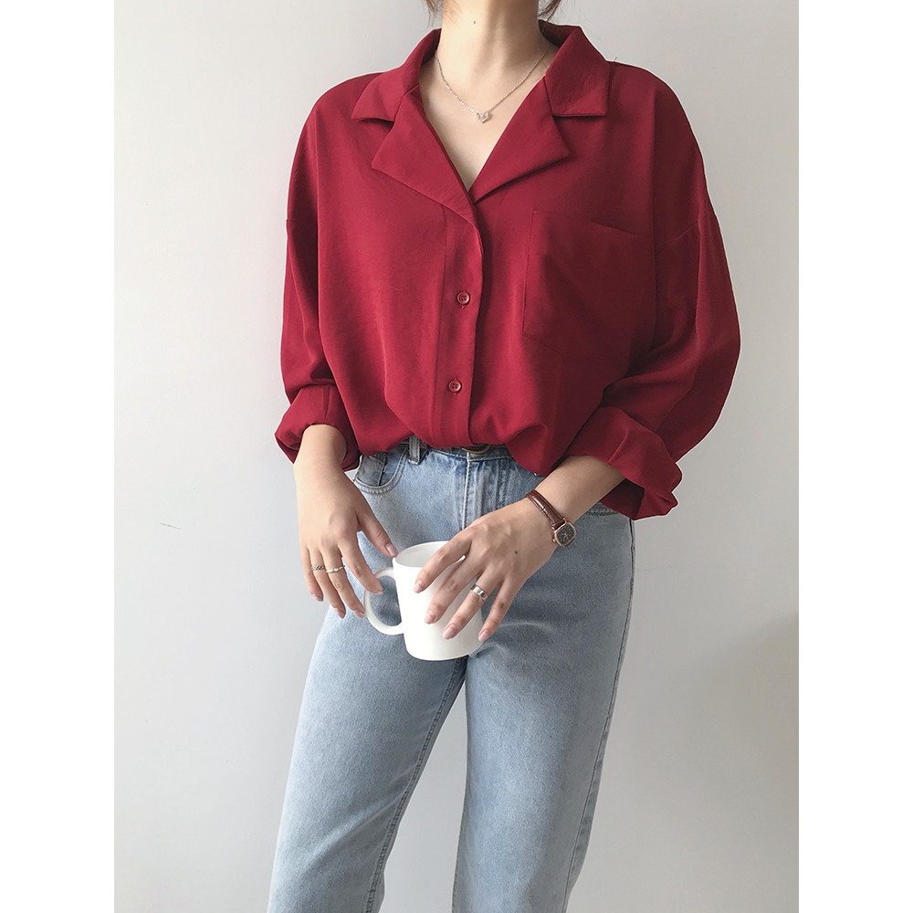 Áo sơ mi nữ tay dài cổ chữ V phong cách Hàn Quốc | BigBuy360 - bigbuy360.vn