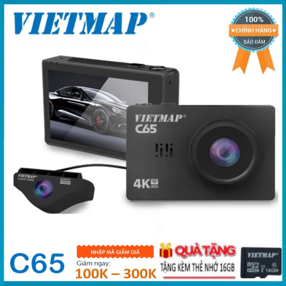 Vietmap C65 tặng thẻ nhớ 32/64/128gb (Ghi hình trước sau, cảnh báo giao thông bằng giọng nói)