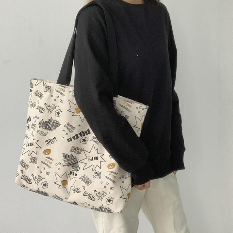 Túi vải canvas, túi tote nữ ROAR phong cách Ulzzang Hàn Quốc