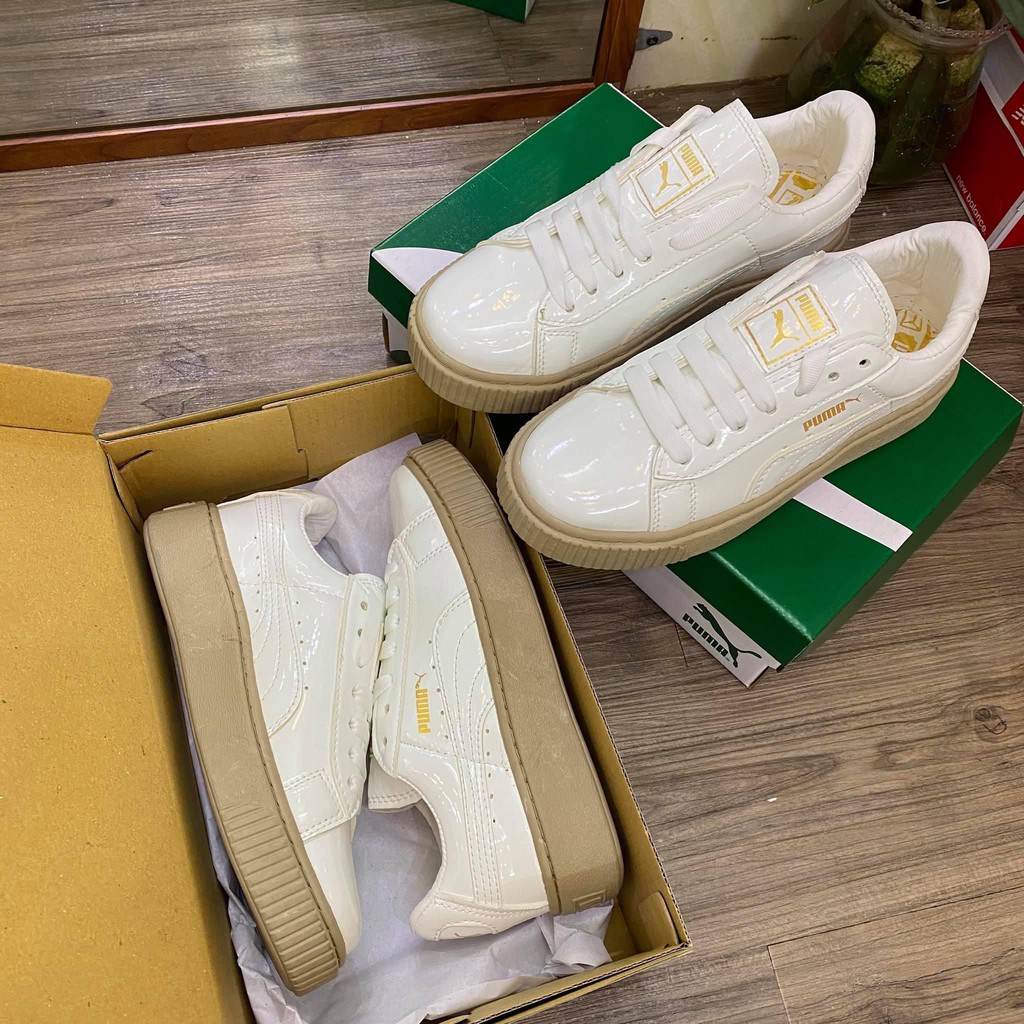 Giày Thể Thao Sneaker Nữ 𝐏𝐮𝐦𝐚 Trắng, Giày 𝐏𝐮𝐦𝐚 Da Bóng Đế Nâu Độn Đế Tăng Chiều Cao Hàng 1:1