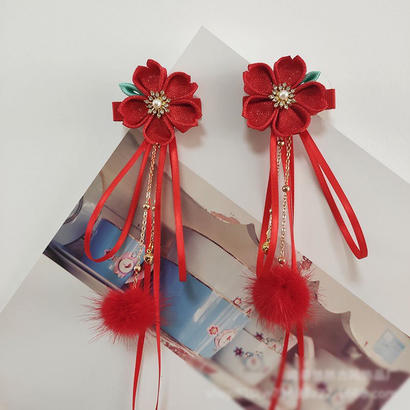 ( 1 chiếc ) Cài tóc HOA SAKURA CẮT CÁNH cổ trang tua rua gắn bông phụ kiện kẹp tóc nữ xinh xắn