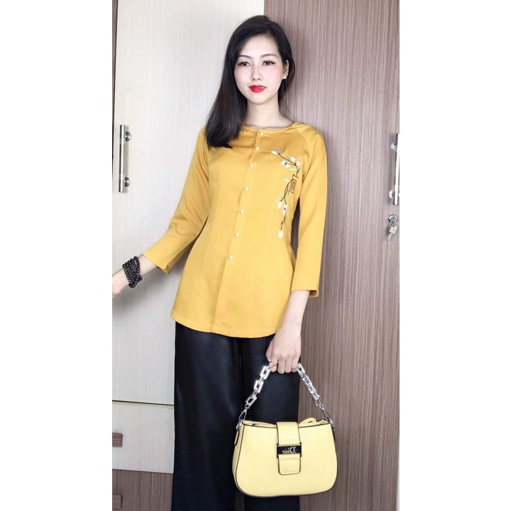 SET BÀ BA VẢI LỤA THIÊU NHÁNH HOA XINH