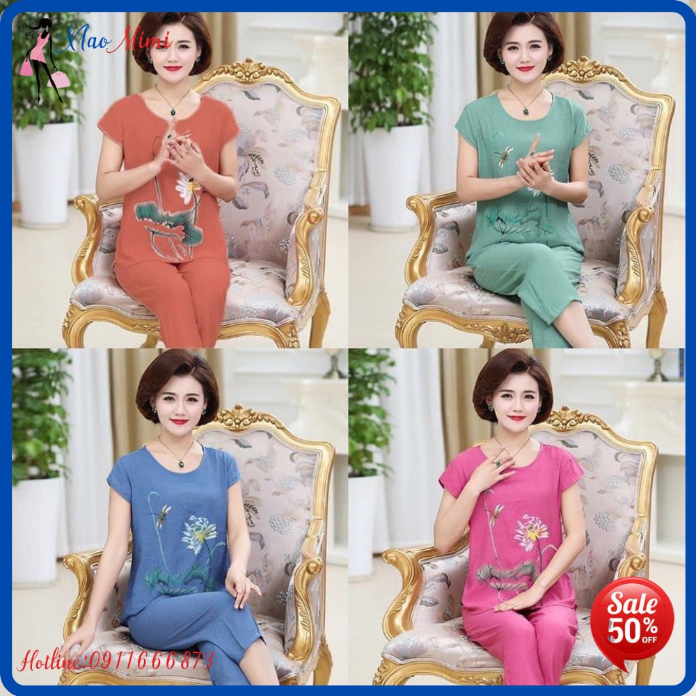 (SALE MOM) Bộ đũi quần dài thêu hoa 5 màu hoạ tiết trang nhã cho các bà các mẹ