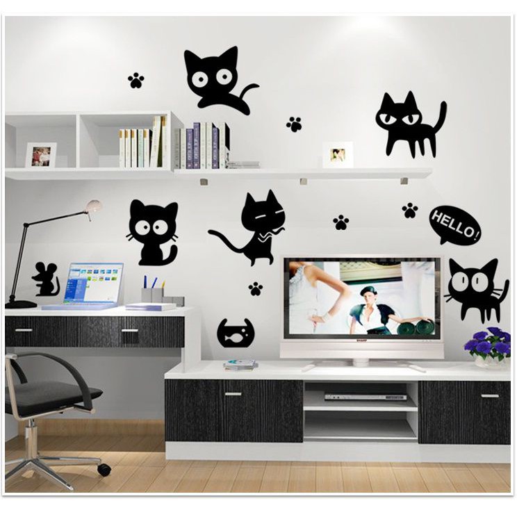 Decal dán tường [GIÁ SỐC] Mèo đen dễ thương DKN035