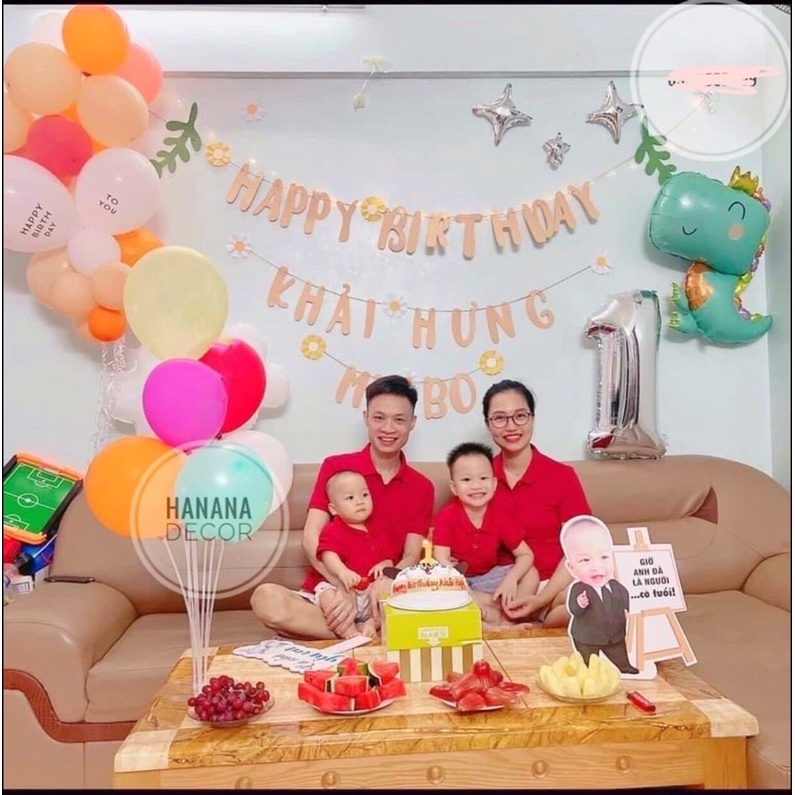 Dây chữ vải nỉ màu nâu tây happy birthday sinh nhật hàn quốc