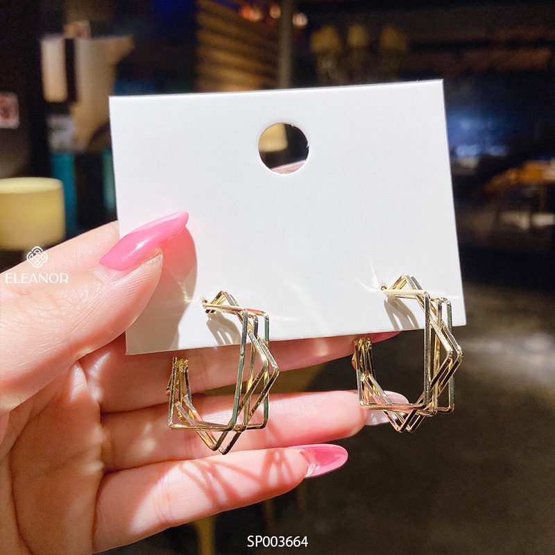 Bông tai nữ Eleanor Accessories viền vuông nhiều vòng mắc nối phụ kiện trang sức 2866