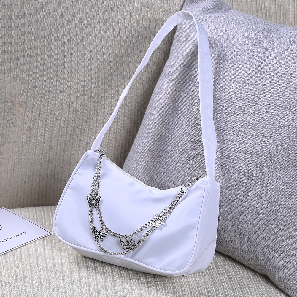 Fashion Women Pure Color Butterfly Chain Underarm Bag Small Hobos Handbag