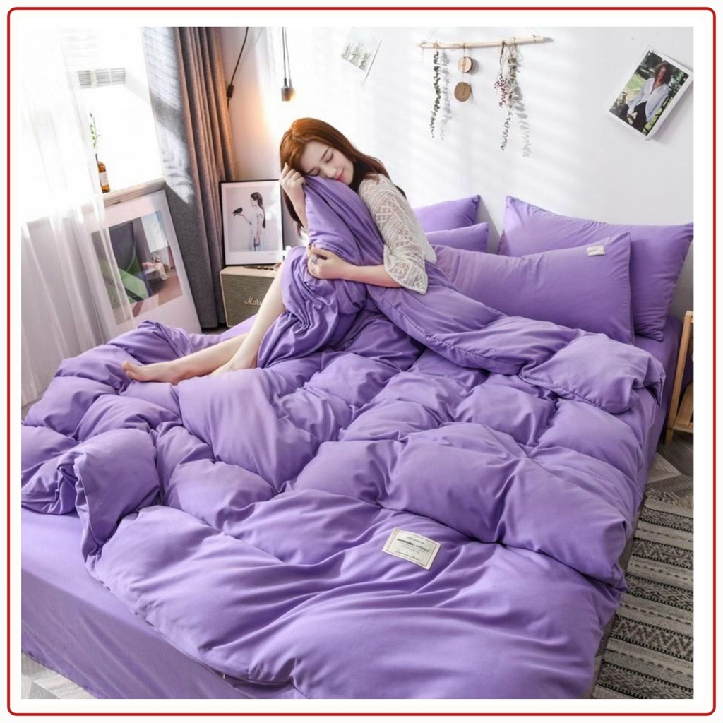 Bộ drap chăn ga và vỏ gối cotton TICI Trơn 1 màu (tặng vỏ gối ôm đồng bộ) , chất thoáng mát thấm hút tốt - changahavy