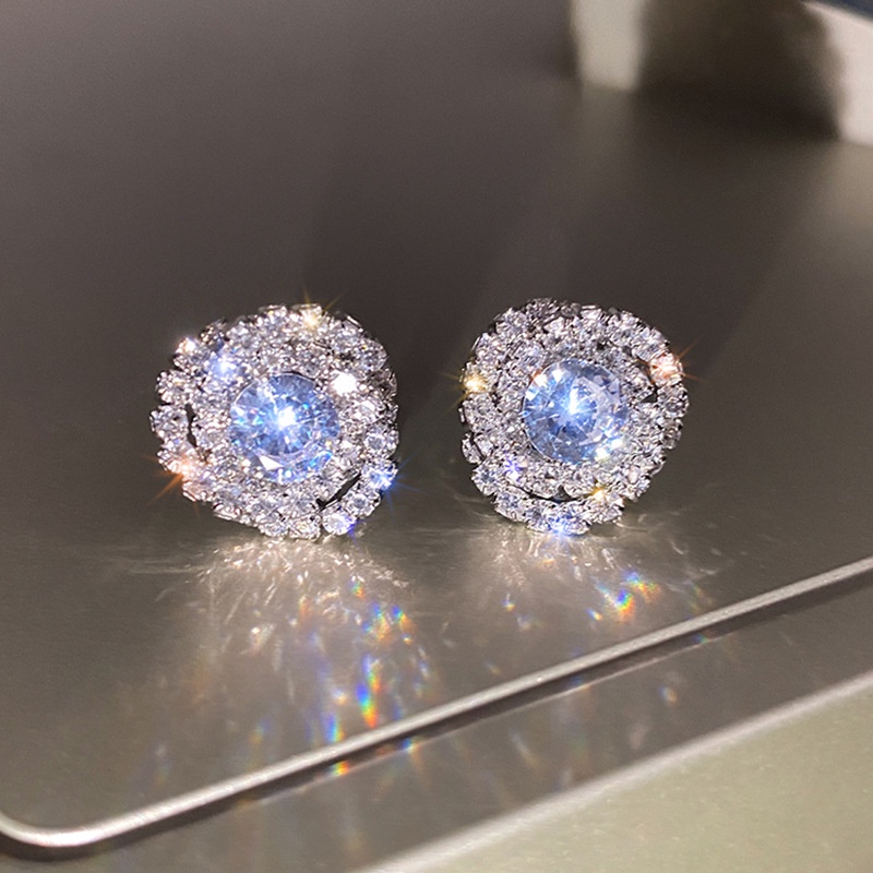 Bông Tai Mạ Bạc Đính Đá Zircon Phong Cách Hàn Quốc Mới