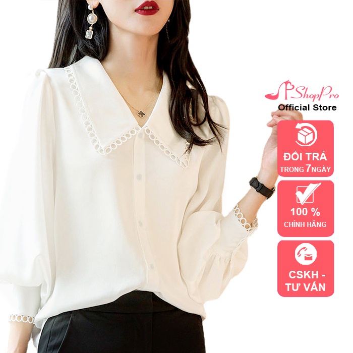 SHOPPRO - THỜI TRANG CÔNG SỞ - ÁO SƠ MI CỔNG SỞ KIỂU ÁO TAY DÀI CỔ REN CÀI NÚT THANH LỊCH 3A18 3A19 3A03 3A04 3A10 3A11