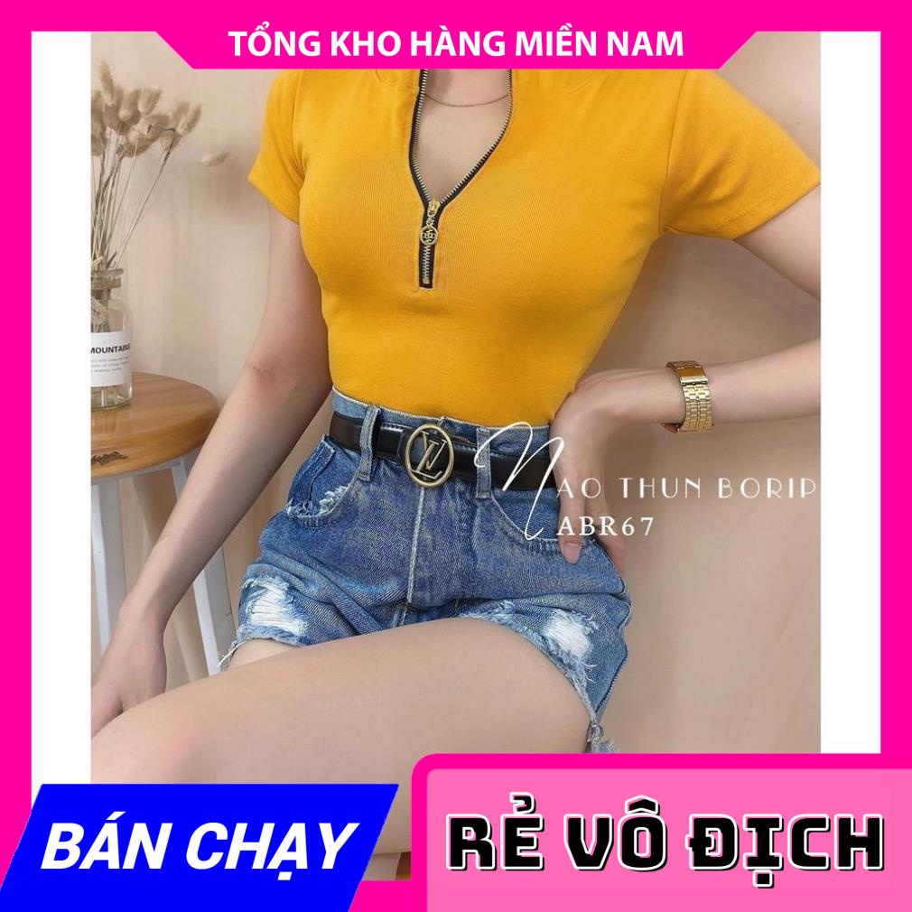 Áo thun croptop nữ phối tia kéo chất thun borip co giãn 4 chiều  Áo kiểu nữ ABR67