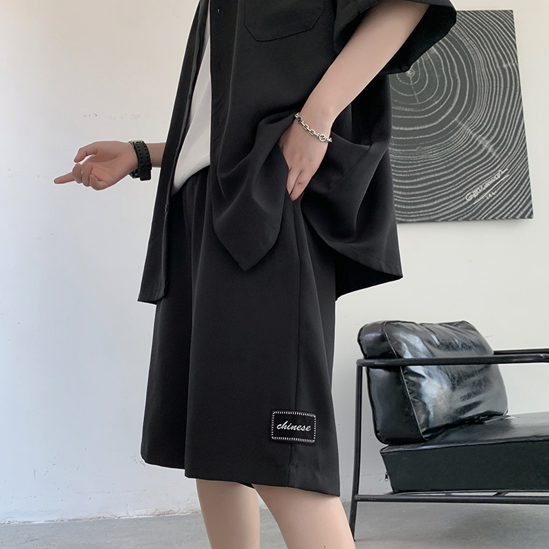 Áo tay ngắn và quần short thêu họa tiết thời trang mùa hè cho nam