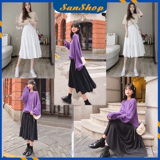 Chân váy dài 2 tầng vintage, chân váy ullzang xếp tầng chữ A voan lụa 2 lớp 2 lớp dễ thương