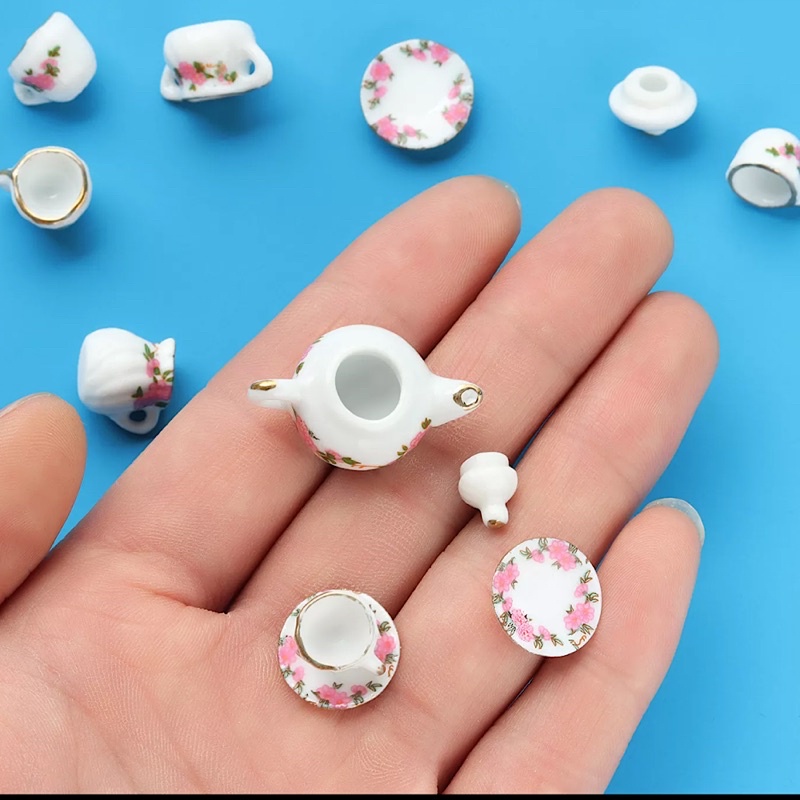 Bộ ấm trà tí hon bằng gốm sứ 11 món để trang trí