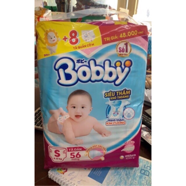 Tã dán Bobby xs72 tặng 6 miếng , size s tặng 6m