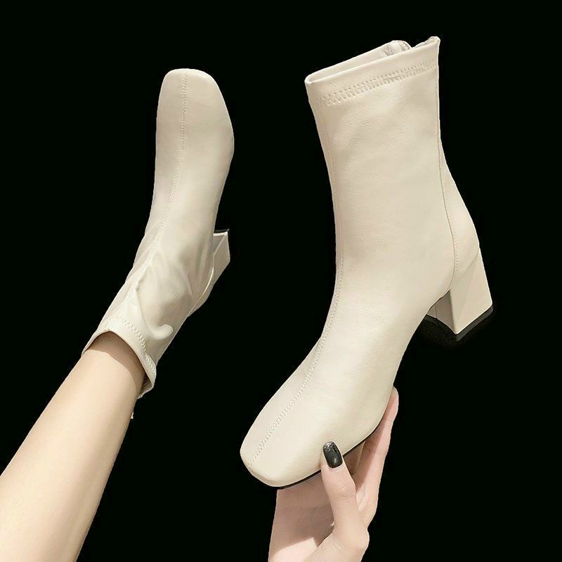 Giày boot nữ , Bốt nữ cao cổ gót vuông 5cm da mềm cao cấp mẫu hot