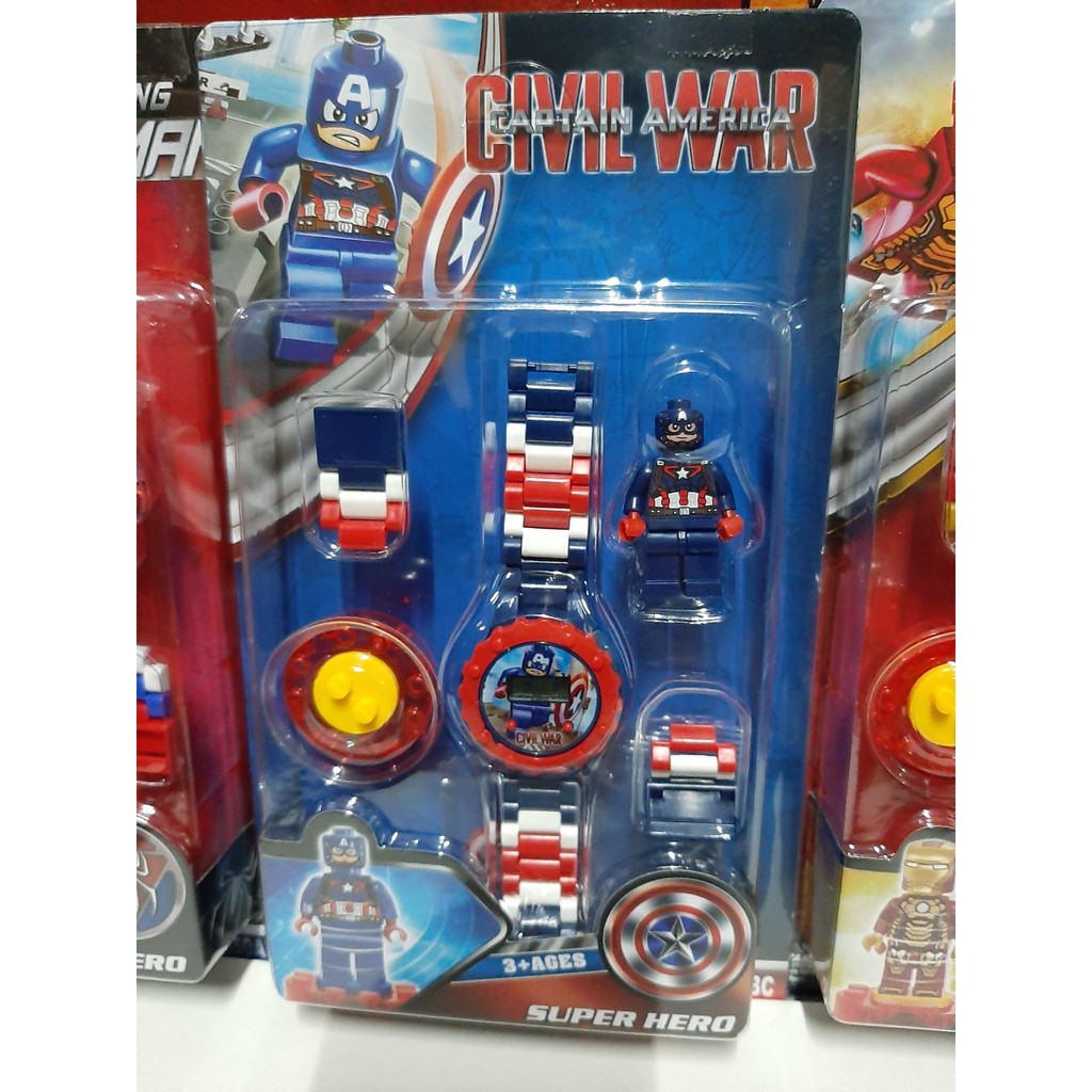 rẻ (CÓ SẴN) Đồng hồ điện tử lắp ráp lego Iron man, Spider-man,Capatain America ,Anna,Cinderella,Aurora, Elsa