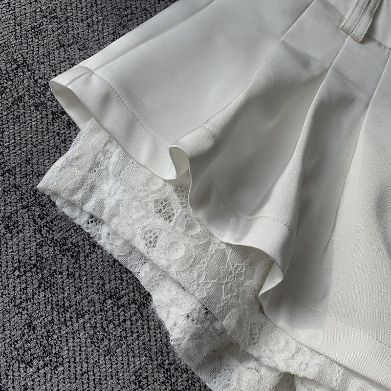 Jiashucheng Quần Culottes Viền Ren Ống Rộng Lưng Cao Xếp Ly Ngắn Hakama Dễ Phối Đồ Thời Trang Mùa Hè Cho Nữ