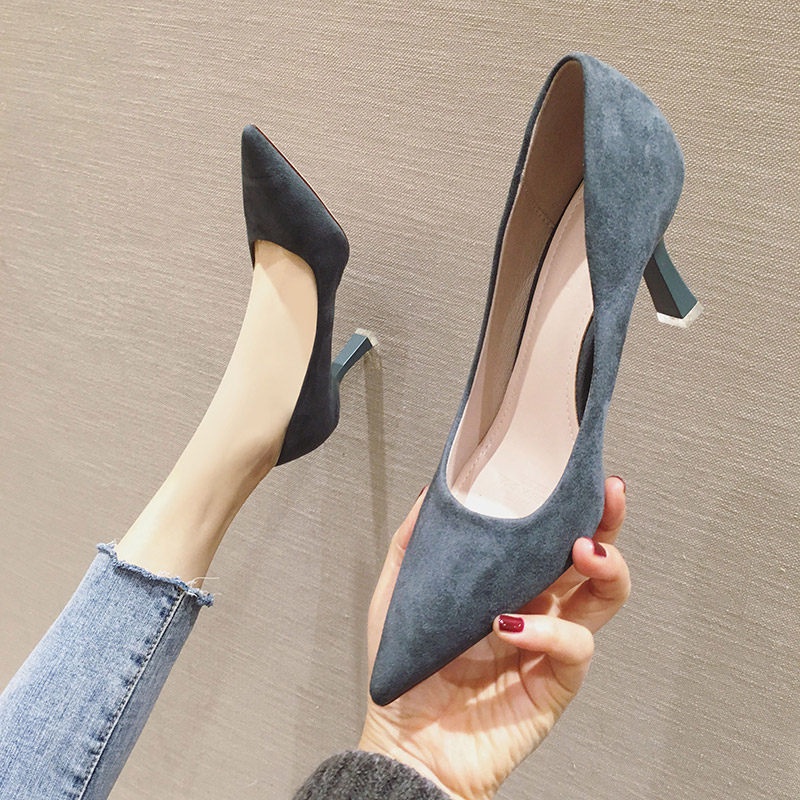 Giày Cao Gót Mũi Nhọn Màu Đen Size Lớn 41-42 Thời Trang Xuân 2020 Cao Cấp Cho Nữ