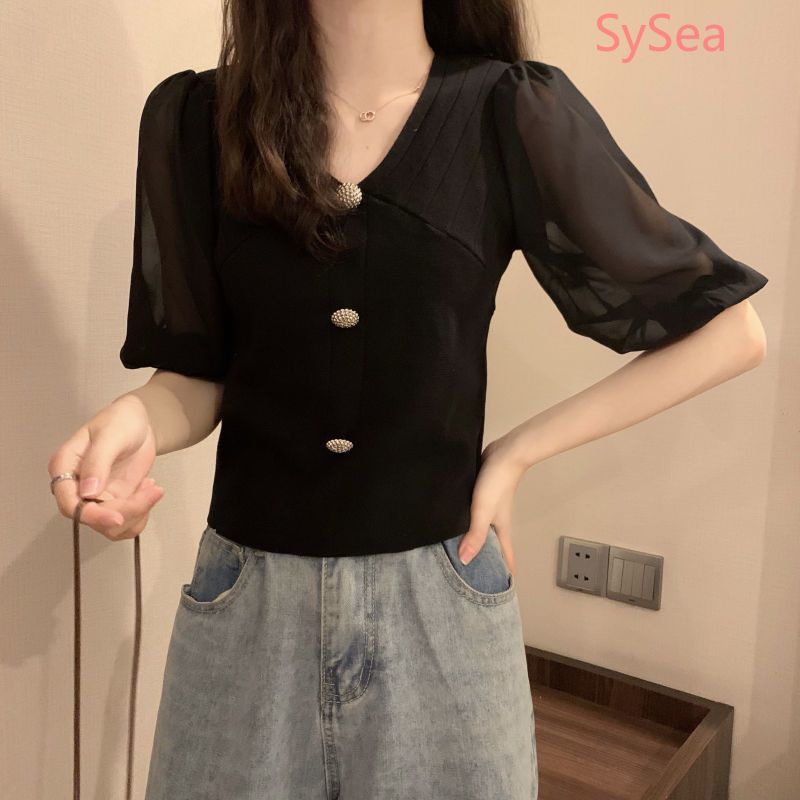 Áo Dệt Kim Phối Ren Thời Trang Mùa Hè Pháp Cho Nữ