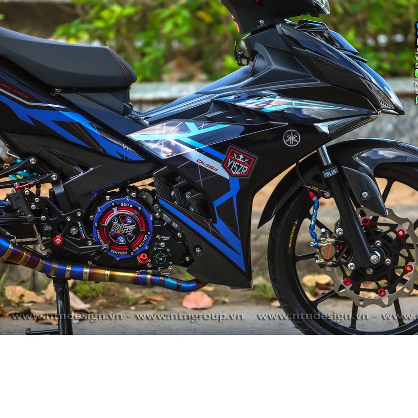 Tem rời exciter 150 đen xanh dương 715zr chỉ , tem 3 lớp cao cấp