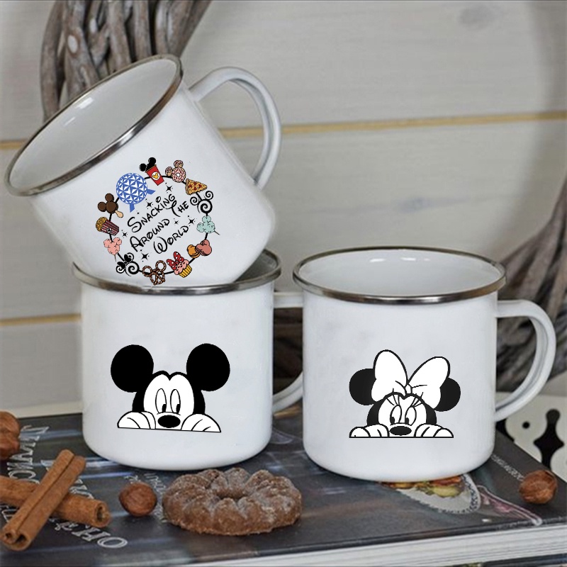 Cốc Uống Nước Tráng Men Họa Tiết Chuột Mickey Minnie Dễ Thương