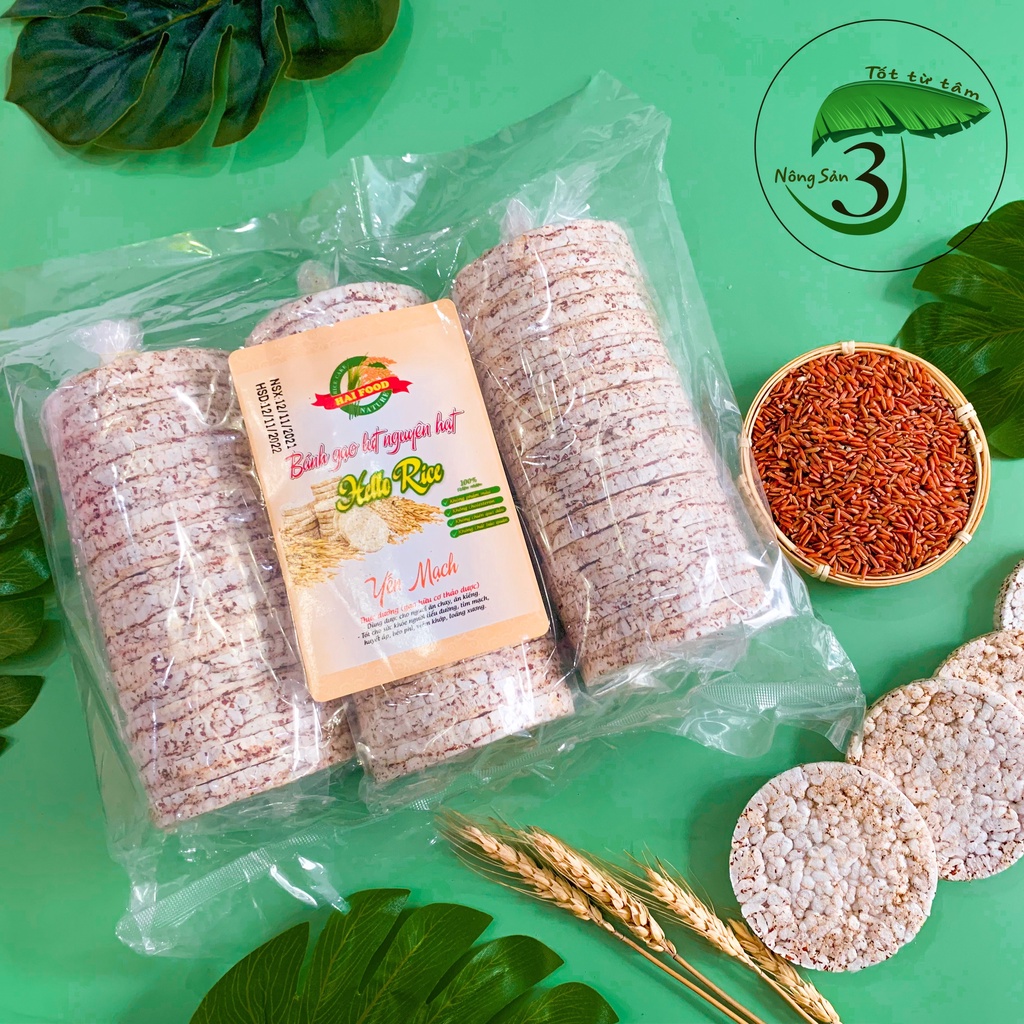 Bánh gạo lứt ăn kiêng bánh gạo lứt nguyên hạt Hellorice túi 500g giảm cân ăn chay thực dưỡng tập gym
