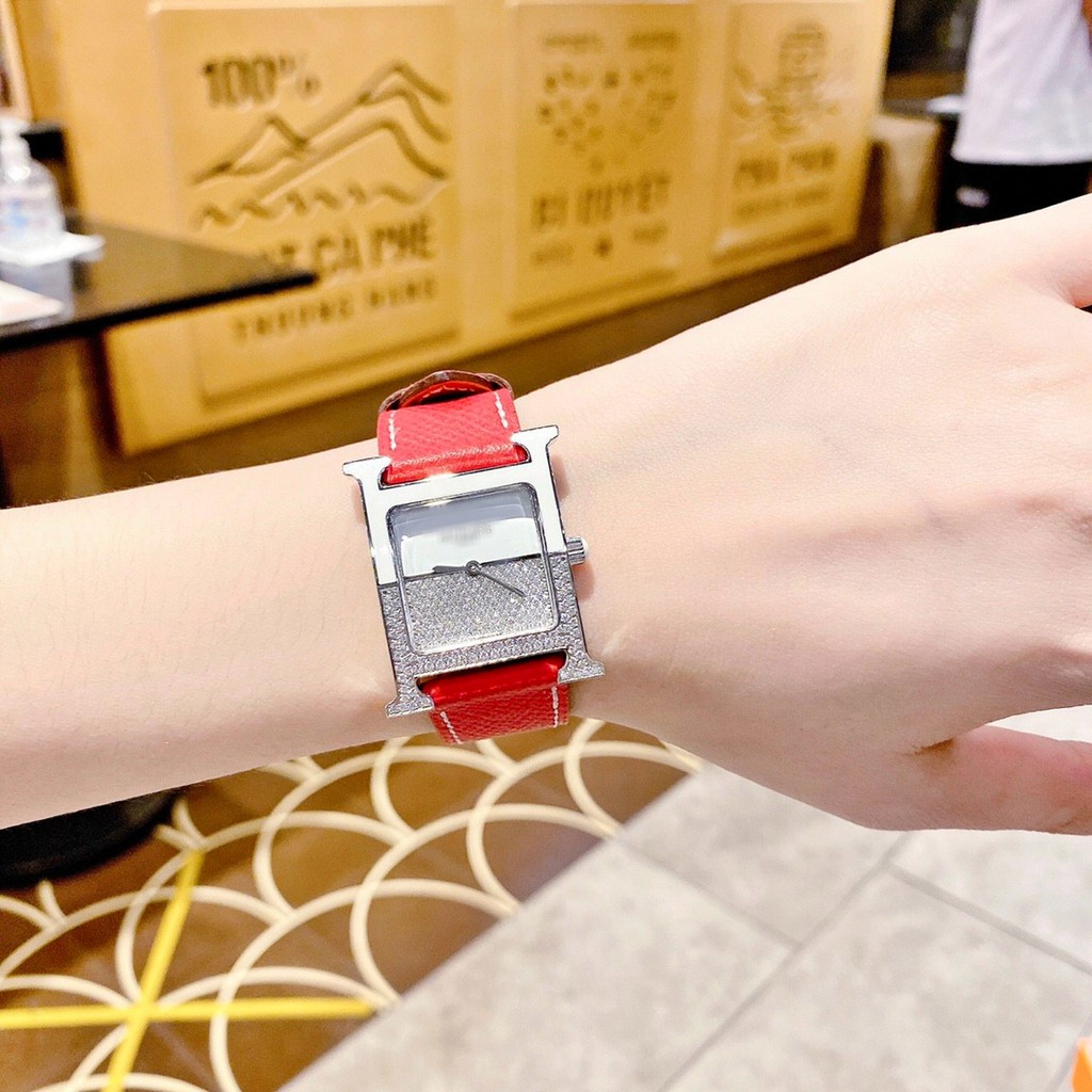 Đồng Hồ Nữ Heure H_Herme Mặt Đính Đá , Máy Pin , Dây Da , Size 26mm