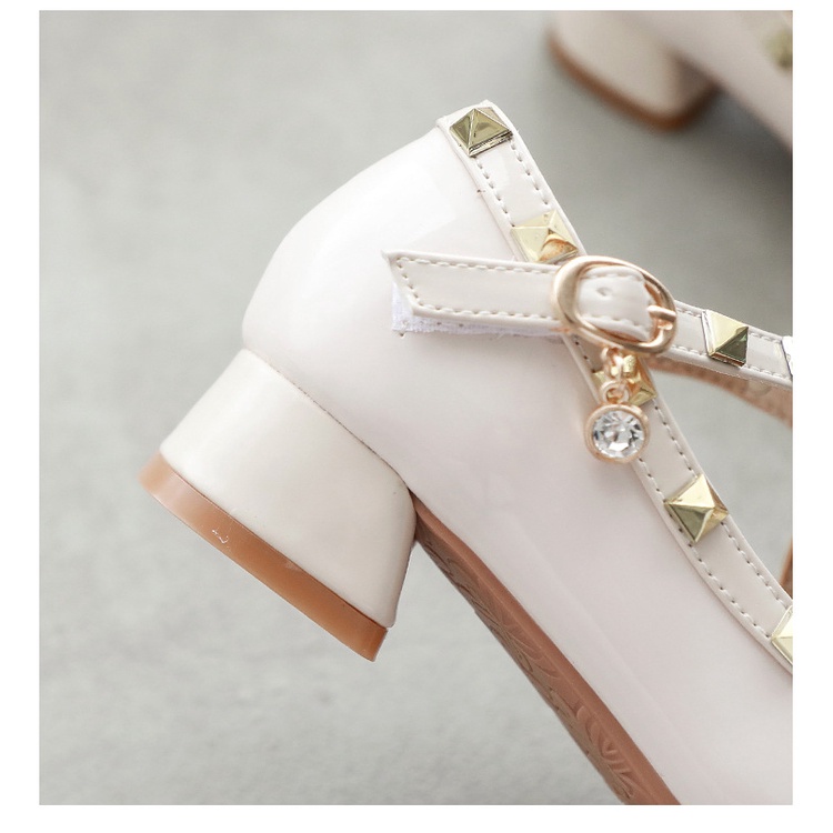 Giày Cao Gót Da Mềm Mũi Vuông Đính Đinh Tán Phong Cách Công Chúa Cho Bé Gái