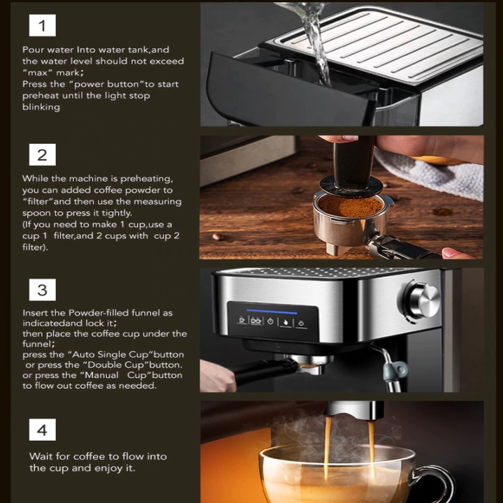 Sản Phẩm Máy pha cà phê Espresso CM6863, 850W. Thương hiệu cao cấp đăng ký tại USA (Mỹ) BioloMix - CHÍNH HÃNG BẢO HÀNH 1