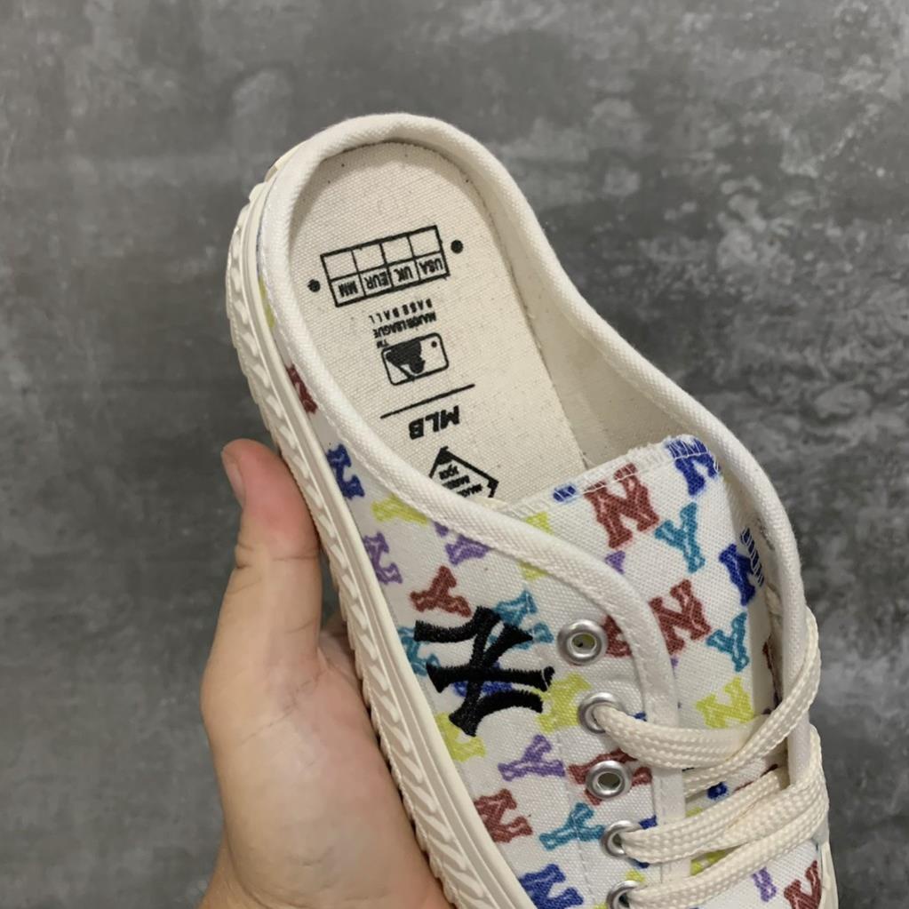 Giày sục nữ MLB ny lười đạp gót màu TRẮNG HỌA TIẾT hot trend thể thao sneaker