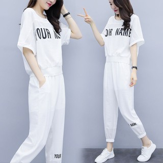 🔥 Bộ đồ thời trang Bộ đồ mùa hè Bộ đồ thể thao thông thường mùa hè Phiên bản Hàn Quốc Nửa tay Tính khí Bộ đồ hai mảnh Quần Shi Luofen👗