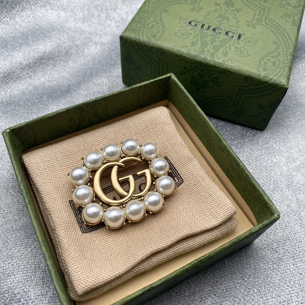 Ghim Cài Áo Đính Ngọc Trai Nhân Tạo Phong Cách Gucci Thời Trang
