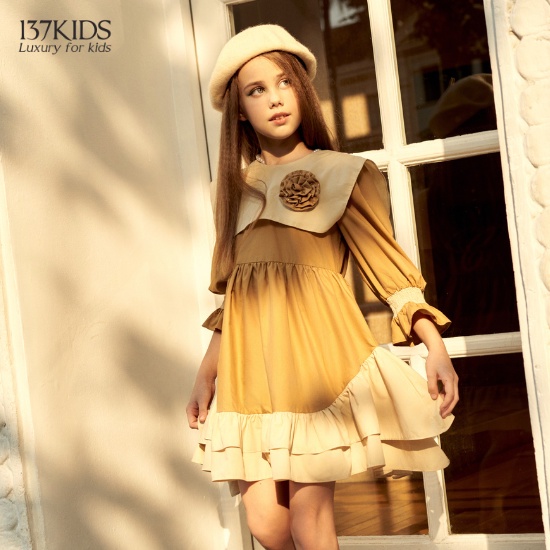Váy công chúa dài tay LyLy 137Kids thiết kế nơ bèo dế thương cho bé gái