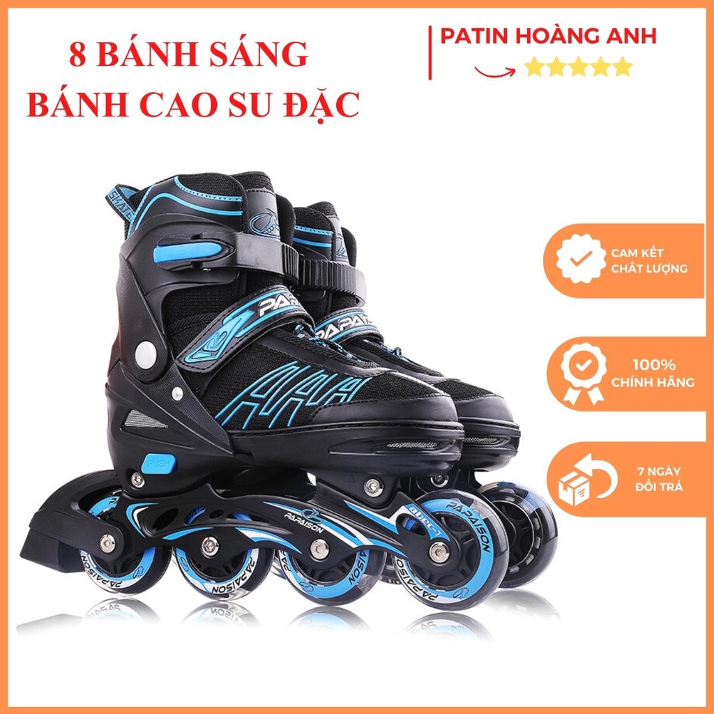 Giày trượt patin trẻ em, người lớn bánh cao su đặc, 8 bánh sáng Papasion kid A3, patin điều chỉnh tăng giảm được size