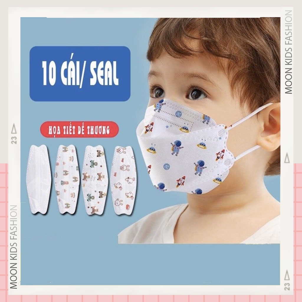 Set 10 Khẩu Trang 4D Kháng Khuẩn KF94 Họa Tiết Dễ Thương Cho Bé 1 - 4 Tuổi - Moon kids fashion