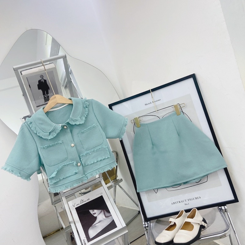 SET CROP BỐ DẠ XANH TƯA LAI + CHÂN VÁY