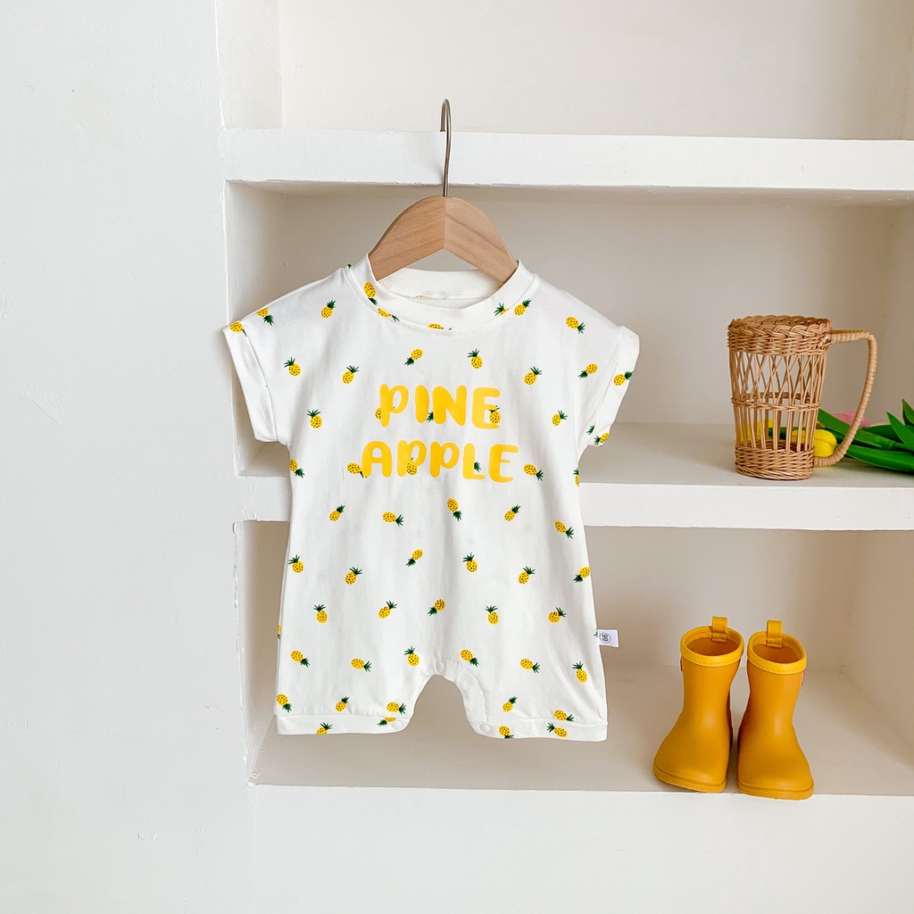 Bộ Áo Liền Quần Tay Ngắn Chất Liệu Cotton In Họa Tiết Hoạt Hình Phong Cách Hàn Quốc Dễ Thương Cho Bé Sơ Sinh