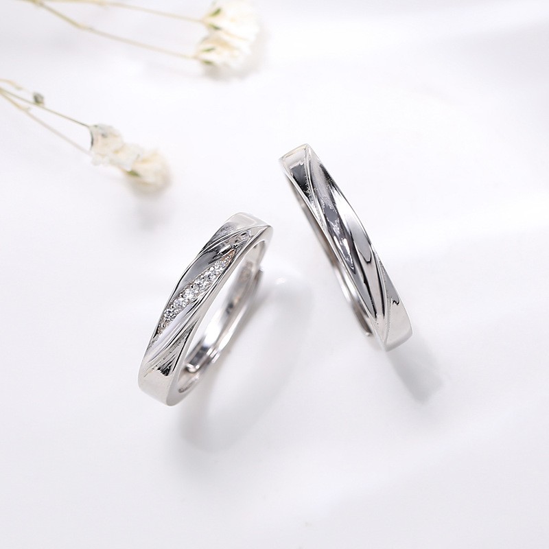 [Freeship] Nhẫn Đôi Xoắn Thừng Đính Đá Bạc 925 NDVAC005 Twenty Silver. Nhân Đôi Bạc Tình Yêu