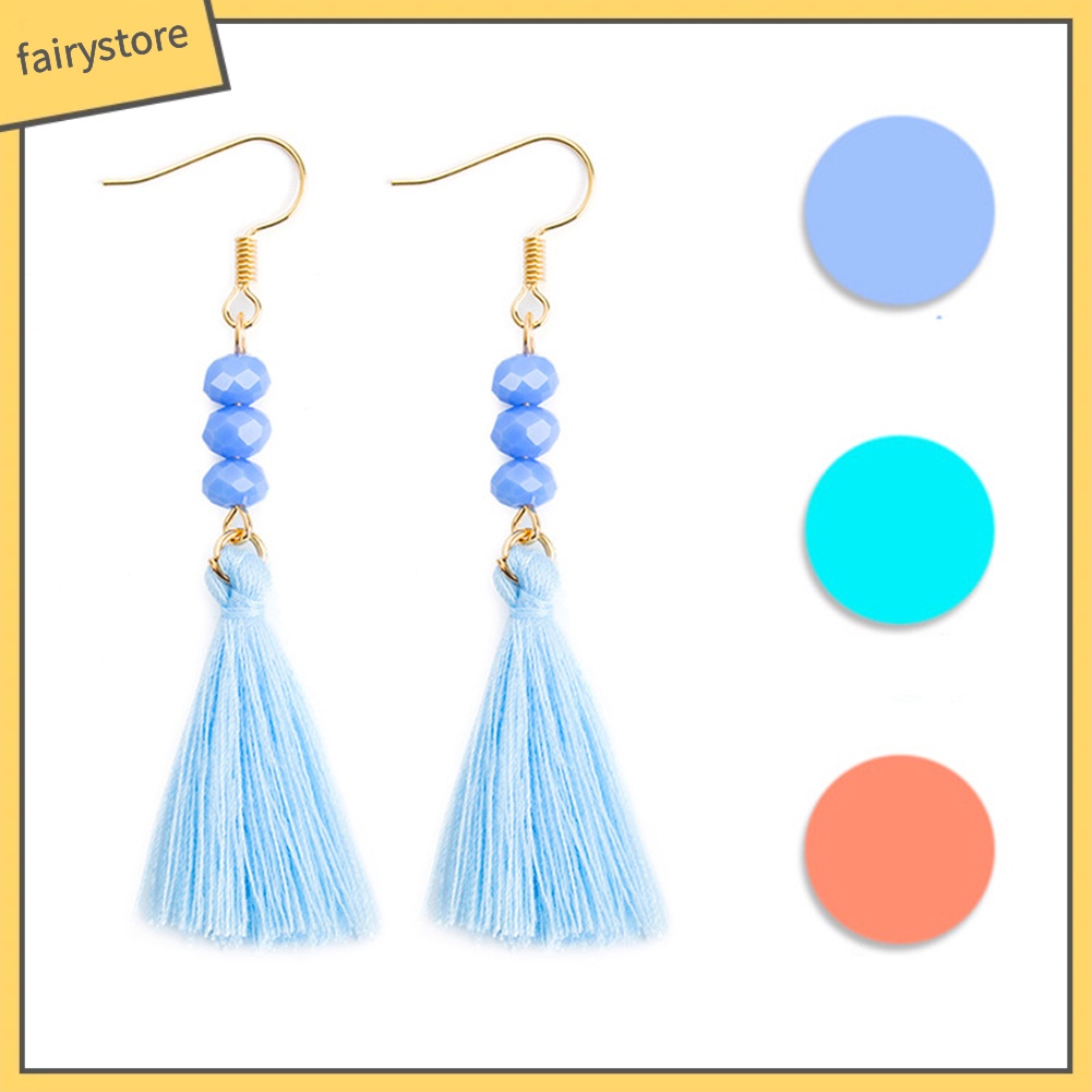 Bông tai tua rua đính hạt nhựa phong cách boho