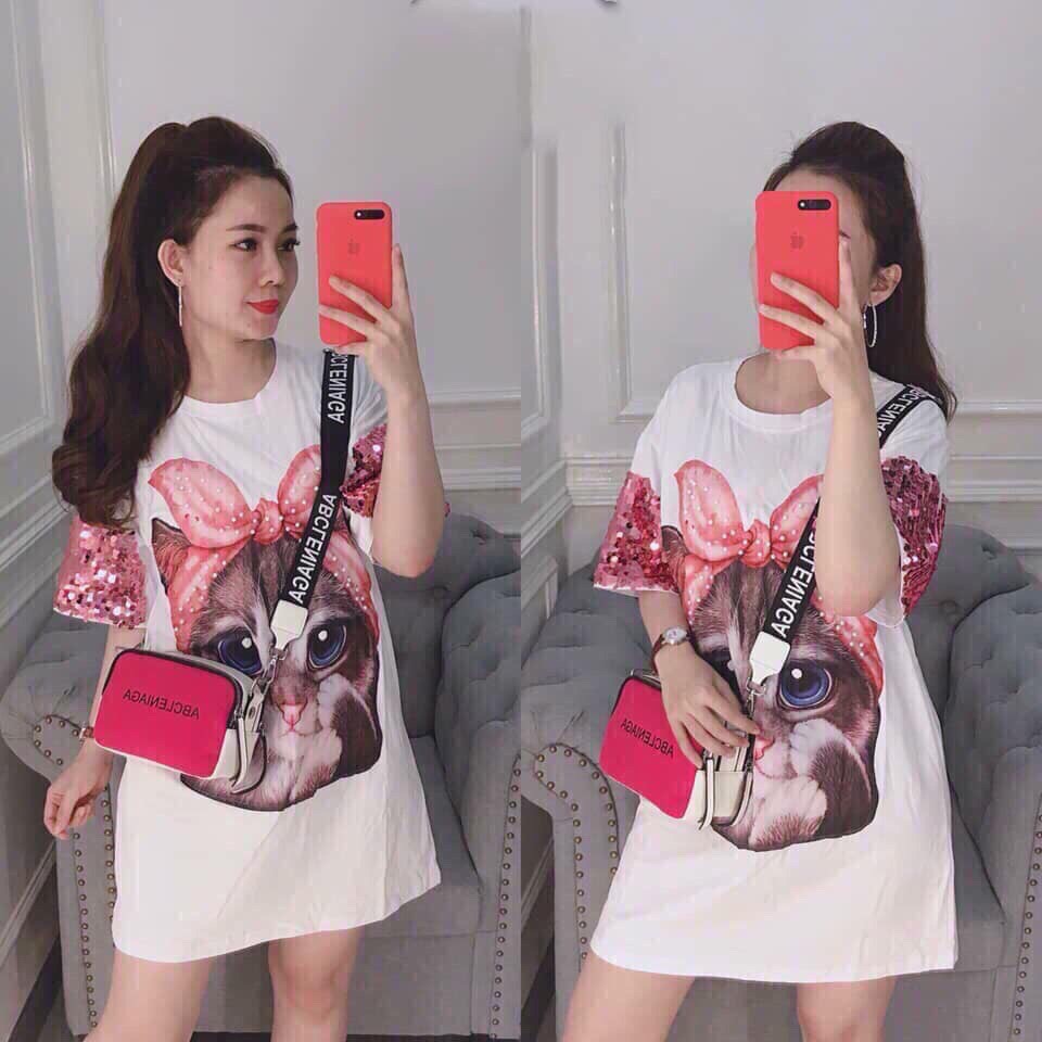 Váy Suông In Hình Mèo Kim Sa Đính Hạt | BigBuy360 - bigbuy360.vn