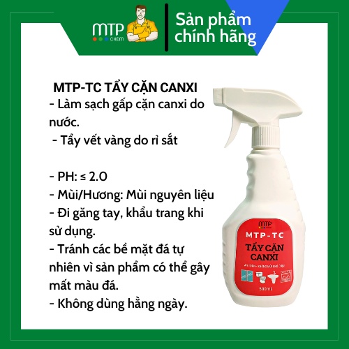 Tẩy cặn canxi MTP-TC tẩy nhà tắm, tẩy toilet, tẩy vách kính, tẩy bồn cầu, gạch men, gương soi-Chai 500ml.